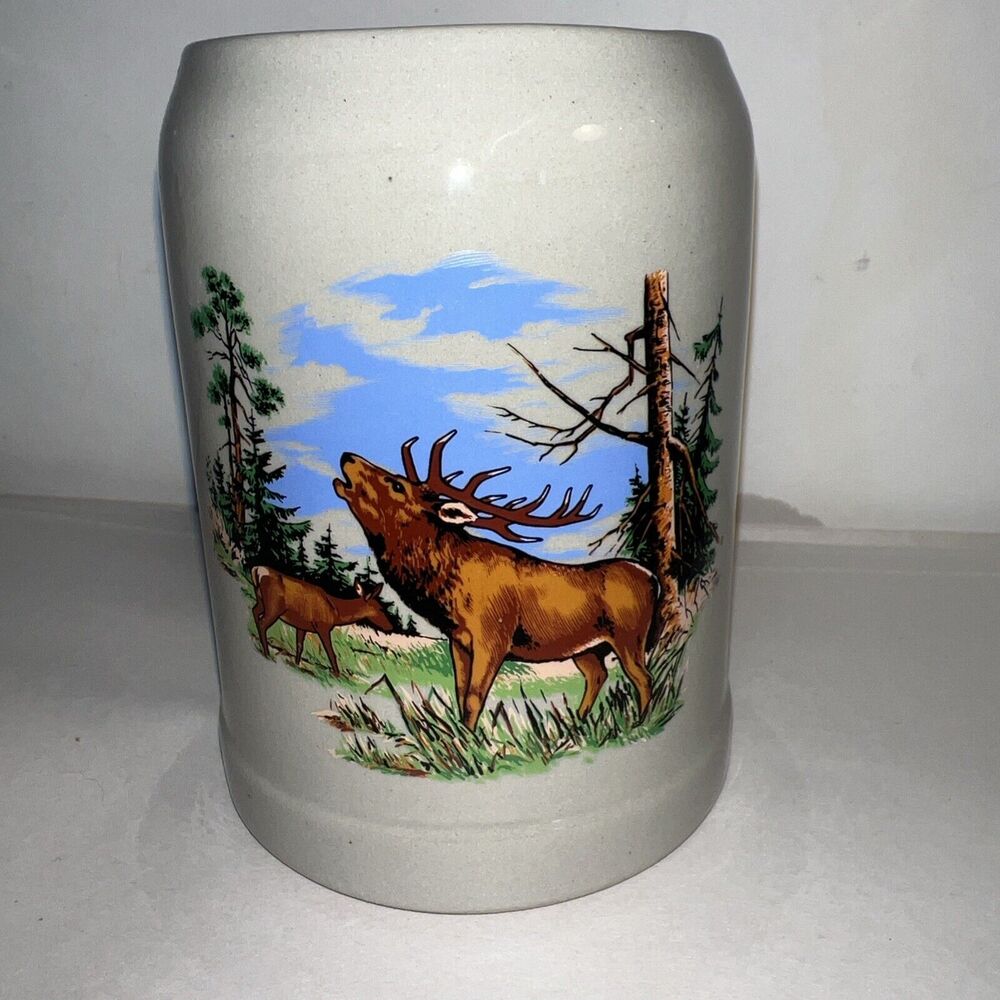 German Stein Elk Vintage West Germany Hirschmann Stoneware Beer Stein Mug